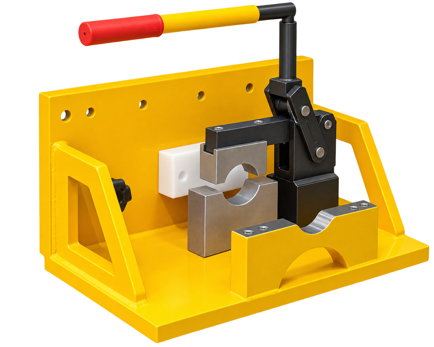 Aufnahmeplatte des mobilen Shaftpullers mit Prismenaufnahme und manueller Klemmung